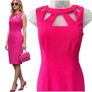 Eliza J Cutout Sheath Dress Hot Pink Barbiecore Party Wedding Guest Size 2